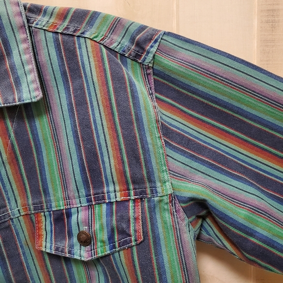 Vintage Denim Crop Striped Jacket Panels Button Down NWT Size L - Picture 7 of 16